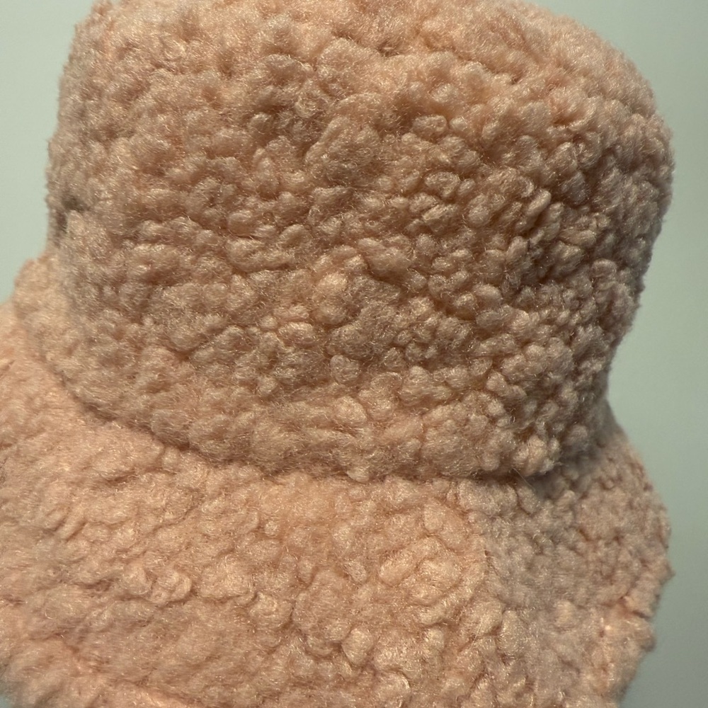 Pink Fuzzy Bucket Hat with Smiley Patch - Picture 4 of 4
